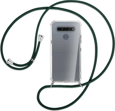 Produktbild von Handykette Backcover-Schutzhülle mit Band (Metall silberfarben) für LG K61 LM-Q630 - dunkelgrün