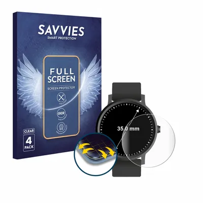 Produktbild von 4x Savvies Fullscreen Schutzfolie für Kreisrunde Displays (ø: 35 mm) Displayschutz Folie Fullcover Klar Transparent