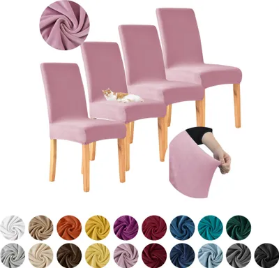 Produktbild von MEBLE ODNOWA, Stuhlhusse, Stuhlbezug, Standardgröße, Samt, Rosa, 4er Set, Velours, elastisch, Stuhlbezüge, Stuhlhussen, maschinenwaschbar