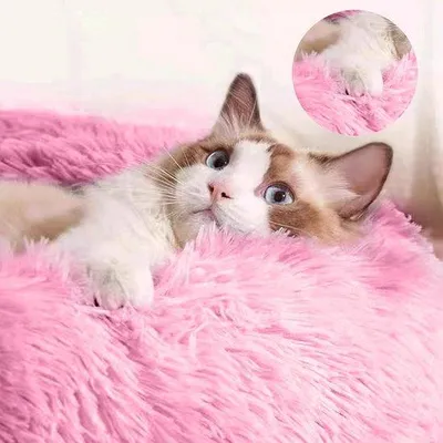 Image de Lit moelleux pour chat, rose, 70 cm, lavable, pour petits chiens