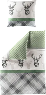 Produktbild von Bierbaum Biber Bettwäsche 135x200 Hirsch Karo Streifen silber grün 4035-30