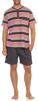 Produktbild von Eleganter Herren Shorty Pyjama kurzarm Schlafanzug in Streifenoptik, Knopfleiste am Hals ; rot , 48