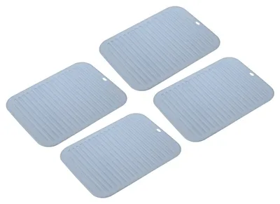 Image de Sous-verres en silicone - Lot de 4 - Résistants à la chaleur et antidérapants - Bleu et gris