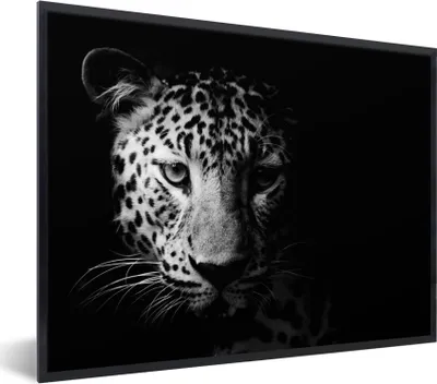 Produktbild von MuchoWow® Gerahmtes Poster Panther - Wildtiere - Schwarz und weiß - Tiere 40x30 cm - Poster mit Schwarzem Bilderrahmen Wandposter Rahmen Foto Bilder - Kunstposter - Wanddekorationen