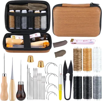 Produktbild von 45-teiliges Leder-Nähset mit Werkzeug für Lederhandwerk