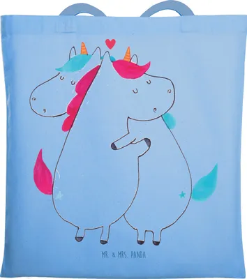 Produktbild von Mr. & Mrs. Panda Jutetasche Einhorn Mitteilung - Sky Blue - Geschenk, Lustig, Valentinstag, stofftasche baumwolle, Einhörner, Tasche, Stoffbeutel, Jutebeutel, Tote Bag