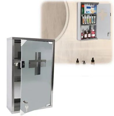 Produktbild von Medizinschrank Edelstahl abschließbar mit Glastür 30 x 12 x 50 cm