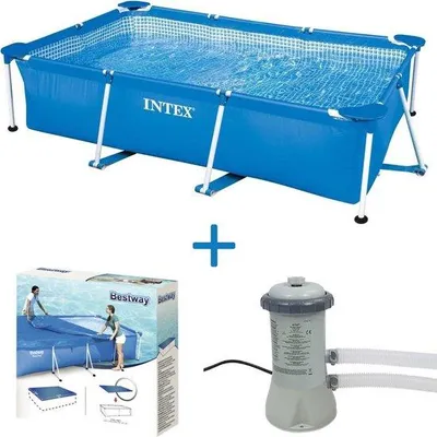 Produktbild von Schwimmbecken Metallrahmenpool 300x200x75 cm + 12V-Pumpe - 2271 L/Stunde + Abdeckung