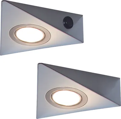 Produktbild von Rolux 2er-Set LED Dreieckleuchten ROKKY - 2 x 3 W, Edelstahl, 3200 K warmweiß, inklusive Konverter und Masterschalter; 141502