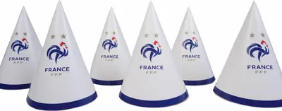 Productafbeelding van 6 feestmutsen met de tekst "FFF Frankrijk" - one size