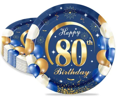 Image de Assiettes en carton pour anniversaire, couleur bleu et or, 16 pièces, 18 cm