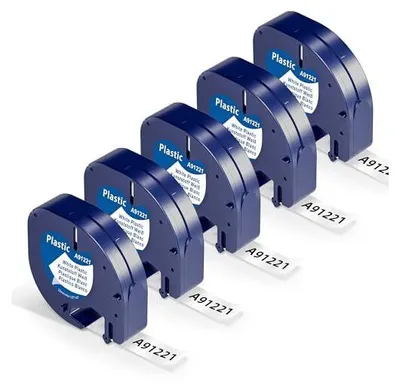 Produktbild von 5 x wonfoucs kompatible Dymo-Etikett-Klebeband Letratag 12 mm 4 m Kunststoff weißer Letratag XR 91221 S0721660 Hersteller Letra Tag LT-100H LT-100T XM