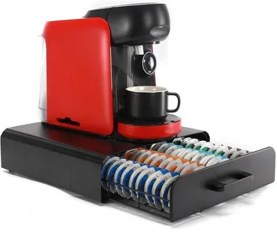 Produktbild von Famanu Halter für Kaffeekapseln - Metallrahmen mit Schublade - Kapazität 64 Kapseln - Schwarz - Langlebiges Material - Praktische Aufbewahrung für