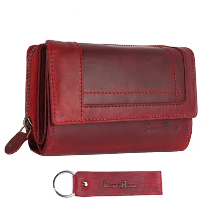 Produktbild von Chunkyrayan Echtleder Damen Geldbörse Hochwertig Vintage RFID Schutz inklusive Leder Schlüsselanhänger GB-16 Red