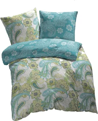 Produktbild von ETÉREA Mako Satin Bettwäsche 200x220cm + 2x 80x80cm - 100% Baumwolle Bettbezug Paisley Florina natürlich weich - Bettwäsche Set 200x220cm Bettbezug + 2x 80x80cm Kissenbezug 3teilig - - Grün