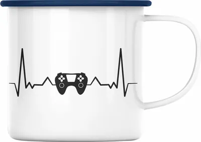 Produktbild von Trendation - Gamer Herzschlag Emaille Tasse Geschenkidee Gamer Jungs (Blau)