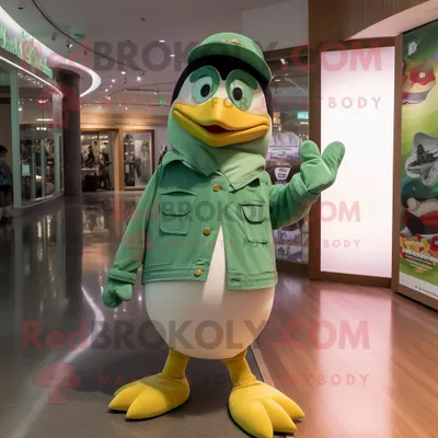 Produktbild von Grüner REDBROKOLY Pinguin Maskottchen kostüm gekleidet in Bootcut jeans und Uhren