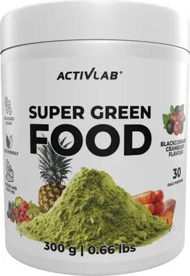 Produktbild von Activlab Super Green Food Spirulina Chlorella 300 g, schwarze Johannisbeere Cranberry, 30 Tagesportionen, Vitamine, Detox, Energie