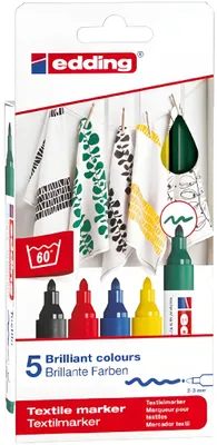 Zdjęcie produktu dla EDDING Textilmarker kolory podstawowe 4500 2-3mm 5er Pack