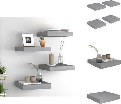 Produktbild von vidaXL Schweberegale 4 Stk. Grau 23x23,5x3,8 cm MDF - Wandregale