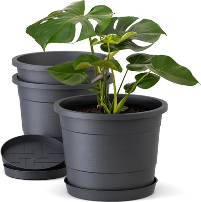 Produktbild von Plastard Blumentopf  3er Set 54 cm Durchmesser Anthrazit mit Untersetzer  Pflanzkübel Pflanztopf