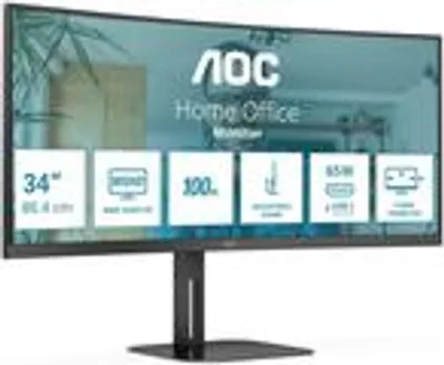 Produktbild von AOC V5 CU34V5C/BK/23, 86,4 cm (34"), 3440 x 1440 Pixel, Wide Quad HD, LED, 4 ms, Schwarz