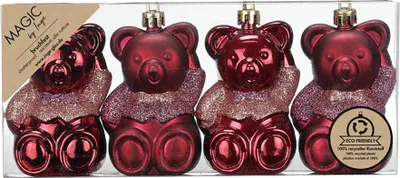 Zdjęcie produktu dla Inge‘s Christmas Decor 81138 G051, Zestaw ozdób świątecznych, Plastik, Czerwony, 4 szt., Pudełko, 80 mm