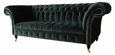 Immagine prodotto di Divano Chesterfield Design Divano 3 posti Tappezzeria Tessuto Tappezzeria Verde Nuovo