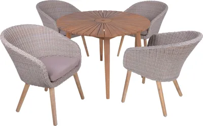 Produktbild von Garten-Sitzgruppe ELVIRA 5-tlg. - Akazie, Beige | Gartenmöbel-Set Gartengarnitur Garten-Essgruppe mit Stühlen/Sesseln B und Esstisch