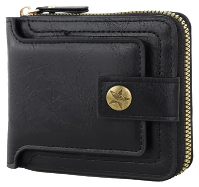 Immagine prodotto di Portafoglio uomo piccolo - Finto cuoio - Cerniera - 10 x 2,5 x 11,5 cm - Nero