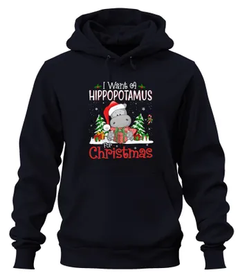Zdjęcie produktu dla I Want A Hippopotamus For Christmas Lustig Nilpferd Santa Uni  Hoodie Kapuzenpullover, Navy, L