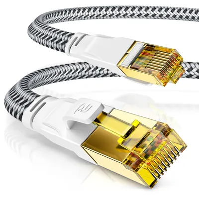 Produktbild von CSL - 15m CAT 7 Netzwerkkabel Flach und Dünn - Lan Kabel für 10 Gigabit High Speed, Internetkabel, Flachbandkabel, Verlegekabel - 10 Gbps Cat.7 RJ45 Kabel für Switch Router Modem PC, 15 Meter Weiss