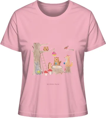 Produktbild von Mr. & Mrs. Panda Shirt Damen Waldtiere Picknick Größe L - Baumwolle Pink - Geschenk, Sommershirt, Fuchs, Hase, Baumwoll T-Shirt, Kurzarmshirt, Basic, Maus, Gute Laune, Igel