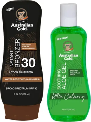 Productafbeelding van Australian Gold bruiningslotion met bronzer SPF30 + Soothing Aloe aftersun gel Bruiningsset