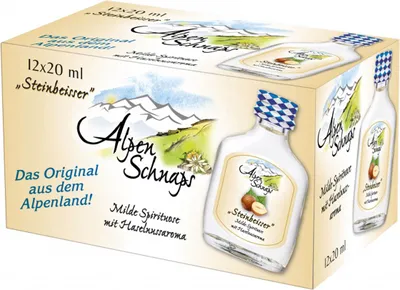 Immagine prodotto di Grappa alpina Steinbeisser Acquavite di frutta alla nocciola 33% 12 x 20 ml