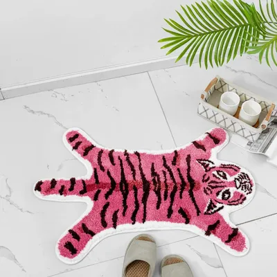 Immagine prodotto di Tappetino da bagno Tigerform, antiscivolo, in microfibra, rosa e marrone, 54,9 x 82 cm