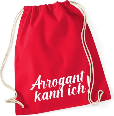 Produktbild von Huuraa Turnbeutel Arrogant kann ich Schriftzug 12 Liter Classic Red Baumwolle Rucksack Geschenkidee