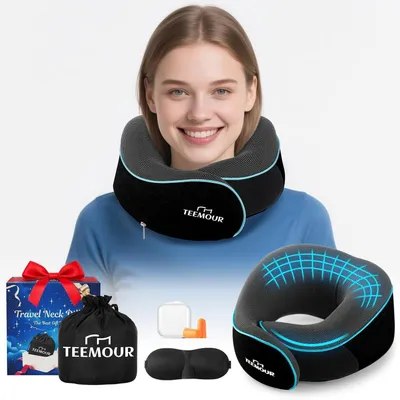 Immagine prodotto di Cuscino da viaggio per il collo in memory foam, con accessori, colore nero
