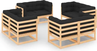 Produktbild von 8-tlg. Garten-Lounge-Set mit Kissen Massivholz Kiefer