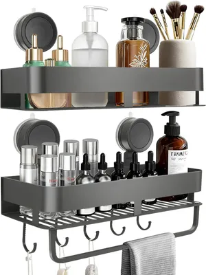 Produktbild von Gewürzregal Wand Set von 2, Metall Gewürzhalter, Ohne Bohren, Inklusive 5 Haken, für Organisation