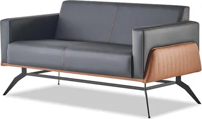 Produktbild von Couch Schwarz Braun Sofa 2-Sitzer Ledersofa Modern Edelstahl Leder Holz