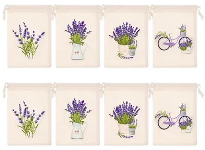 Lavendel Geschenkbeutel, 8 Stück, Baumwolle, 11x16 cm, Kordelzug