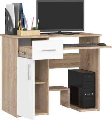 Obrázek produktu pro Psací stůl 90 cm s výsuvnou podložkou na klávesnici, 1 zásuvkou a 1 dvířky, počítačový stůl, pracovní stůl