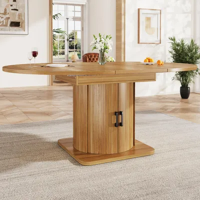 Produktbild von Flieks Esstisch ausziehbar mit Schubladen, ausziehbar zu oval, Platz für bis zu 6 Personen, Esstisch, Esszimmertisch 118-158x118x76cm, Dunkelbraun