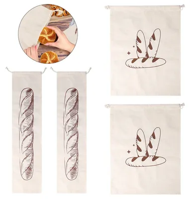 Produktbild von 4 Stück Leinen Brotbeutel wiederverwendbar für selbstgebackenes Brot und Baguette zur Aufbewahrung