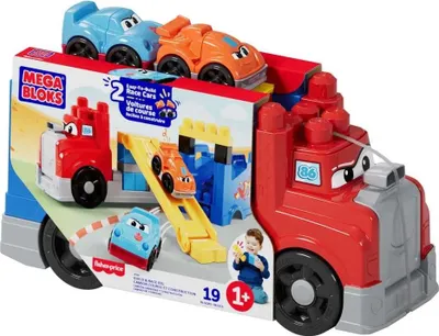 Produktbild von MEGA BLOKS -Bausteine Fast Tracks Rennwagen-Transporter Spielbausteine (19 Teile) für Kleinkinder, Bausatz, 1 Jahr(e), Kunststoff, 19 Stück(e), 1,38 kg