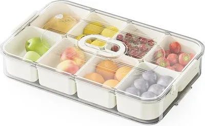 Image de Boîte à collation en plastique à 8 compartiments - Boîte à fruits étanche - Idéale pour les pique-niques et les fêtes de famille