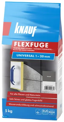 Produktbild von Knauf Flexfuge Universal 5 kg Basalt, schnellhärtender Fugenmörtel für glattes Fugenbild, Innen- & Außenbereich