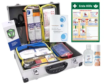 Produktbild von SPORT-Betreuerkoffer"ALU-PRO" mit Modultaschen DIN 13157 inkl. Sprühpflaster & Hygiene-Gel + Aushang