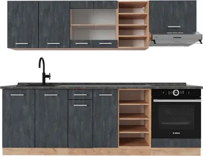 Produktbild von Küchenzeile Vicco R-Line Schwarz Beton/Goldkraft Eiche 240 cm AP Anthrazit, Model 47381